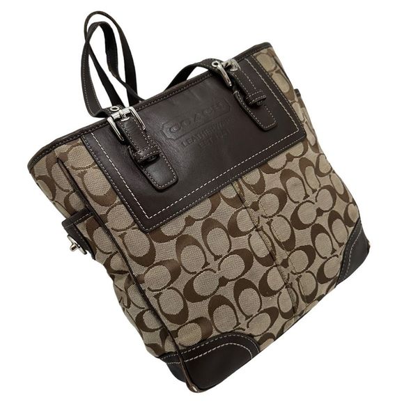 COACH Signature C Jacquard Canvas Leather Tote Bag - Picture 4 of 11